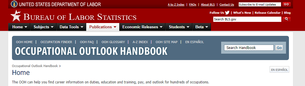 U.S. Bureau of Labor Statistics (BLS) Occupational Outlook Handbook is 